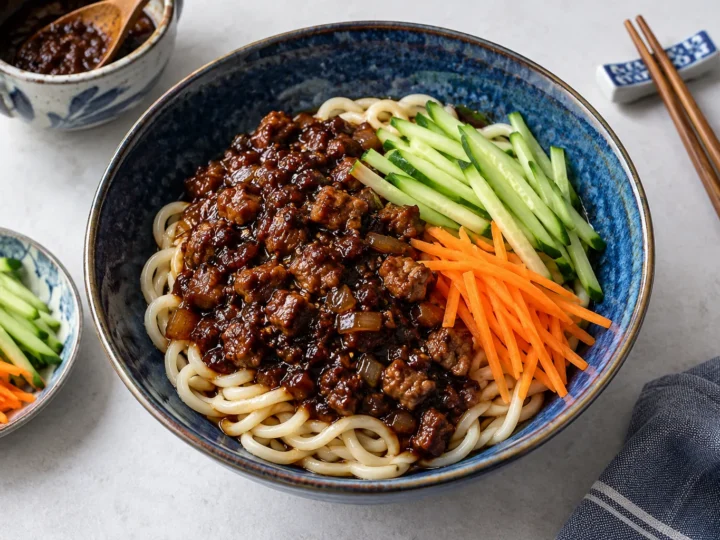 Beijing-style noodles with soybean sauce.